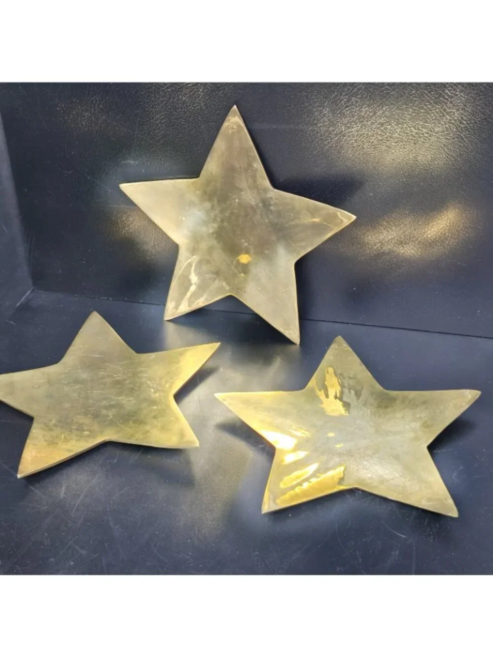 3 Vintage Brass Star Trinket Dish Candlestick Holder 7.5